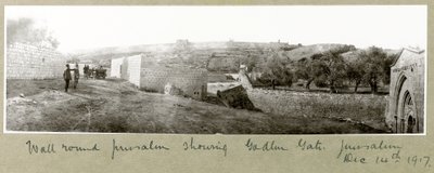 View of the Wall Around Jerusalem Showing the Golden Gate, 14th December 1917 by Capt. Arthur Rhodes